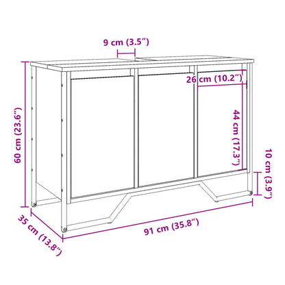 Waschbeckenunterschrank Räuchereiche 91x35x60 cm Holzwerkstoff - Pazzar.ch