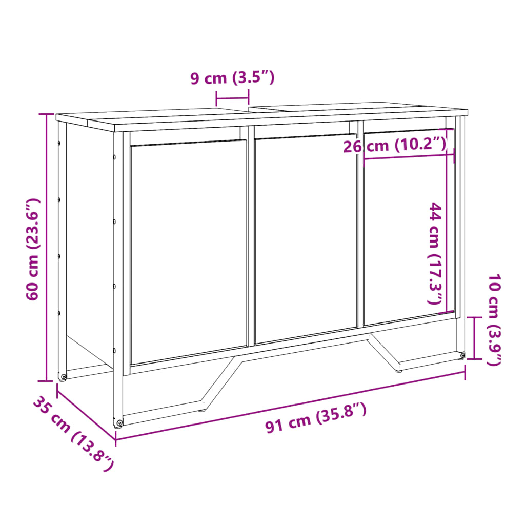 Waschbeckenunterschrank Grau Sonoma 91x35x60 cm Holzwerkstoff - Pazzar.ch