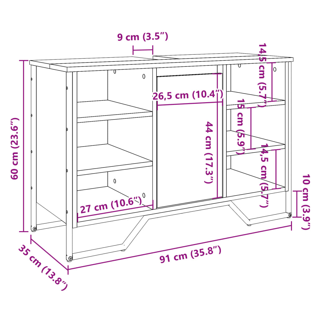 Waschbeckenunterschrank Sonoma-Eiche 91x35x60 cm Holzwerkstoff - Pazzar.ch