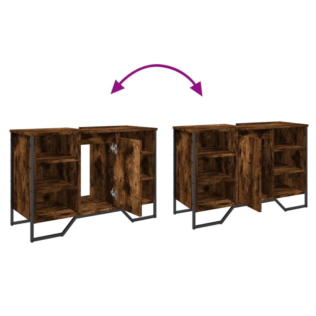 Waschbeckenunterschrank Räuchereiche 91x35x60 cm Holzwerkstoff - Pazzar.ch