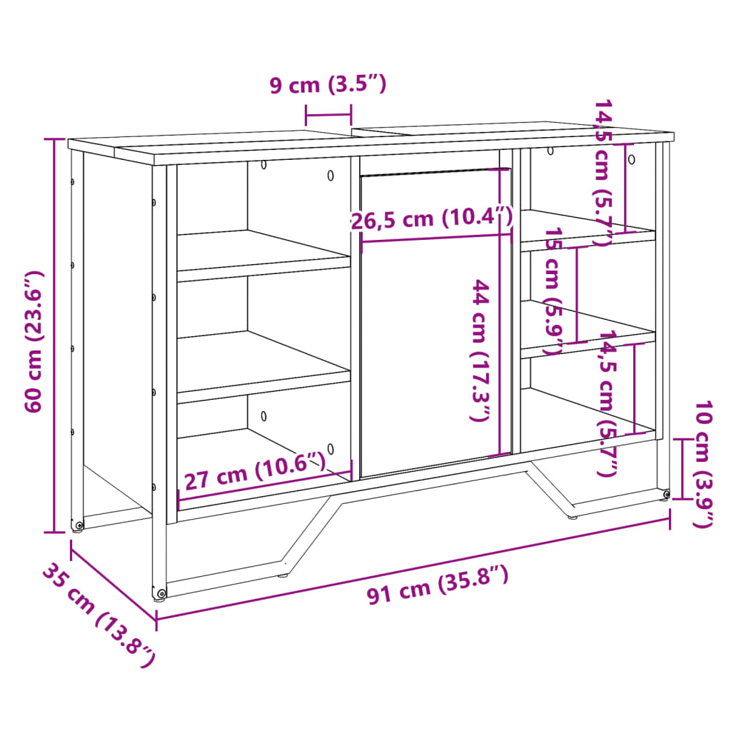 Waschbeckenunterschrank Grau Sonoma 91x35x60 cm Holzwerkstoff - Pazzar.ch