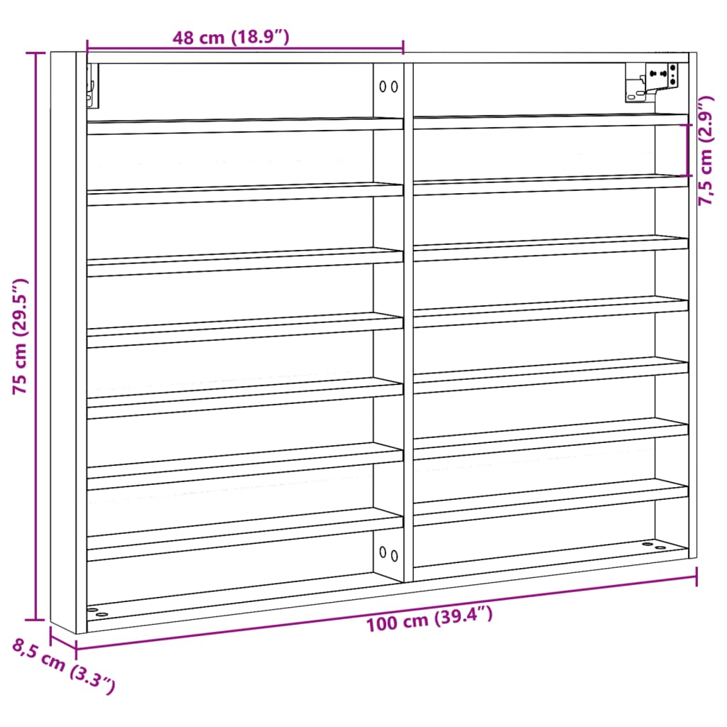 Vitrinenschrank Betongrau 100x8,5x75 cm Holzwerkstoff - Pazzar.ch