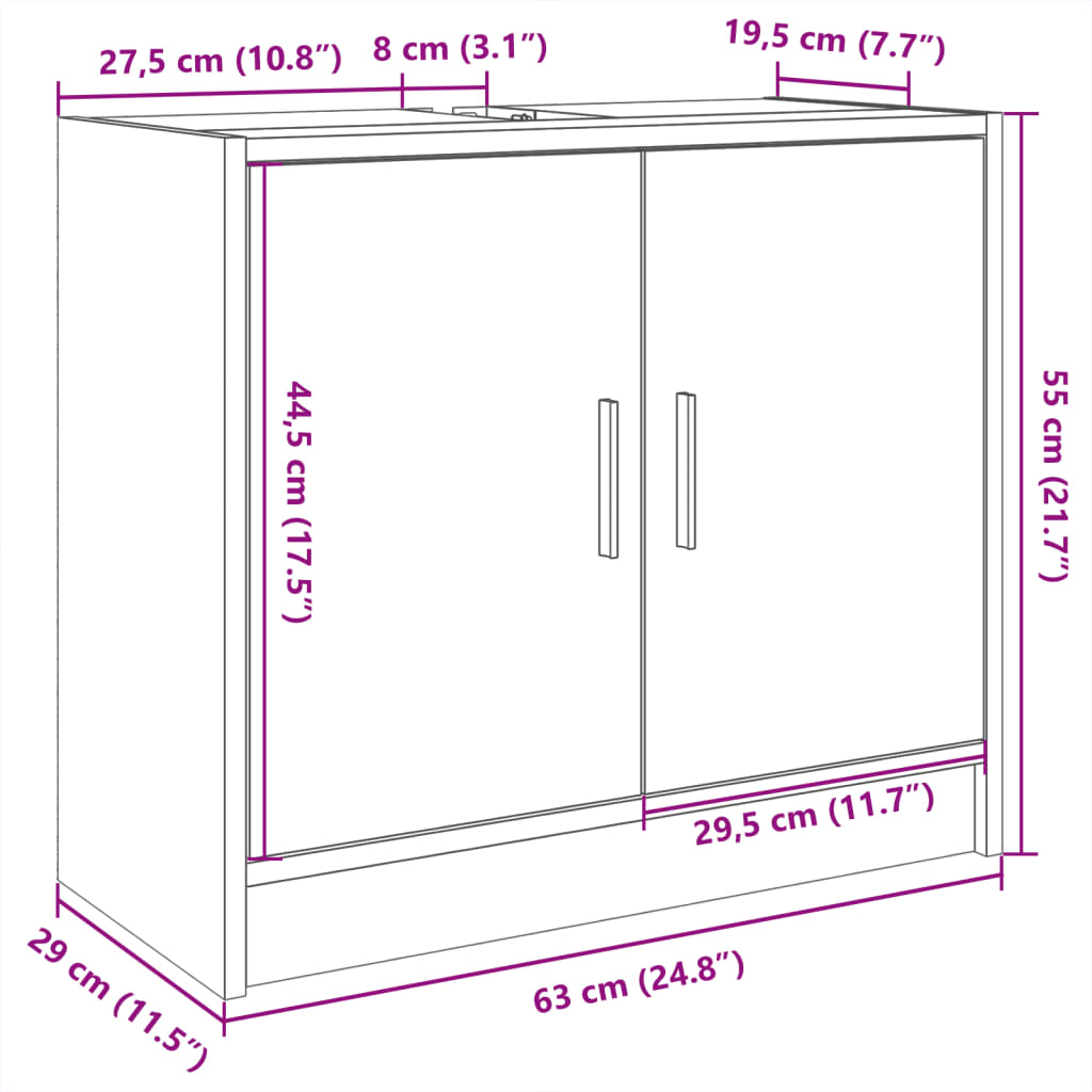Waschbeckenschrank Räuchereiche 63x29x55 cm Holzwerkstoff - Pazzar.ch