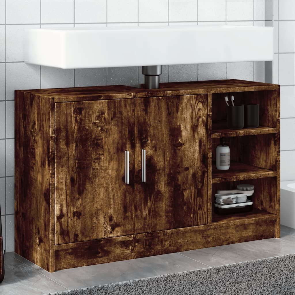 Waschbeckenunterschrank Räuchereiche 90x29x55 cm Holzwerkstoff