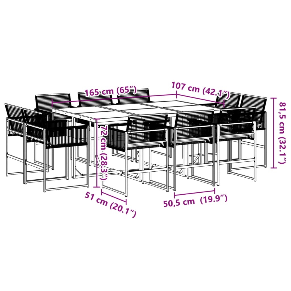 11-tlg. Garten-Essgruppe mit Kissen Schwarz Poly Rattan - Pazzar.ch