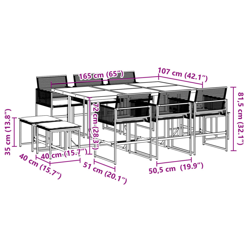 11-tlg. Garten-Essgruppe mit Kissen Schwarz Poly Rattan - Pazzar.ch