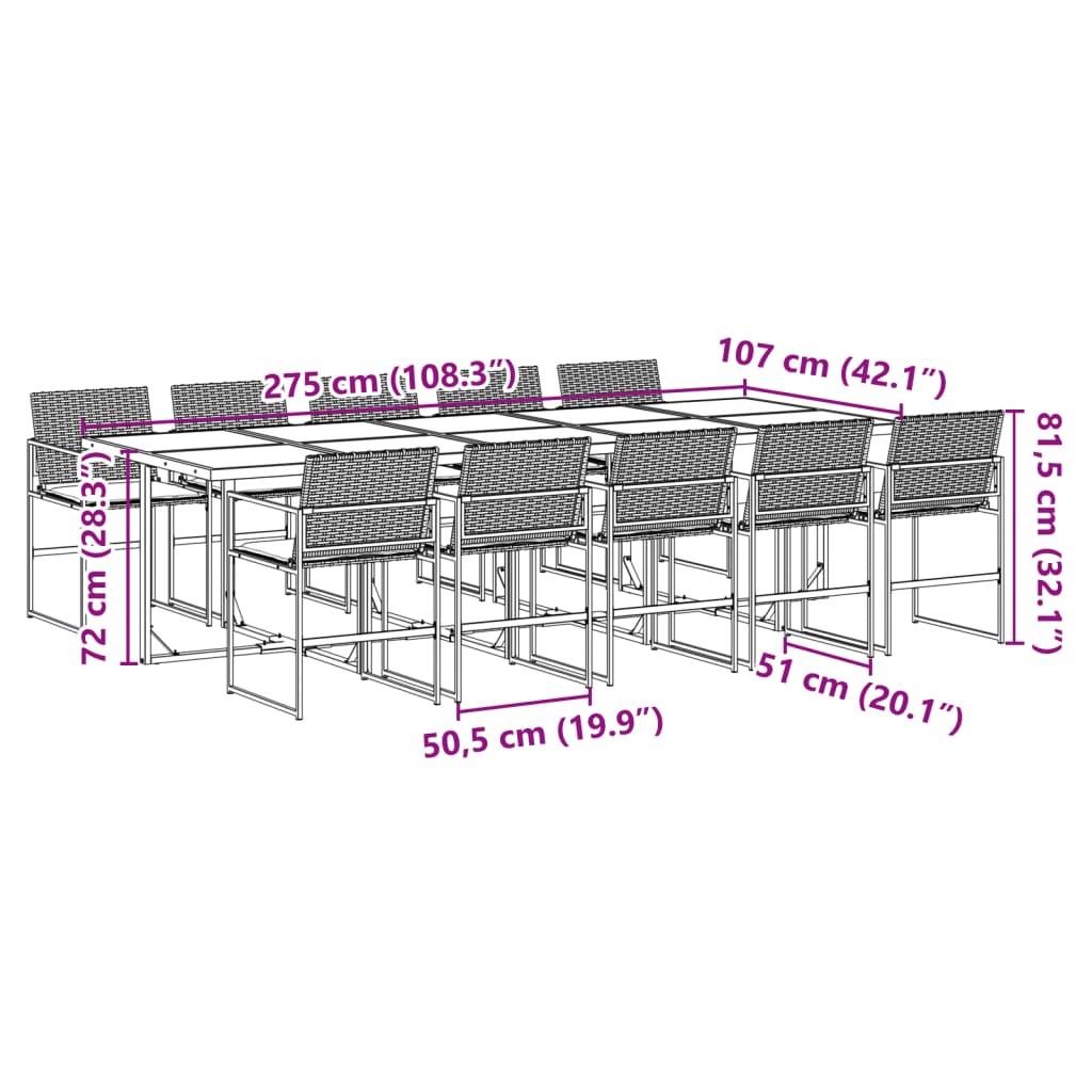 11-tlg. Garten-Essgruppe mit Kissen Schwarz Poly Rattan - Pazzar.ch