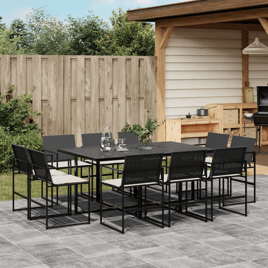 11-tlg. Garten-Essgruppe mit Kissen Schwarz Poly Rattan - Pazzar.ch