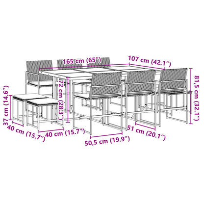 11-tlg. Garten-Essgruppe mit Kissen Schwarz Poly Rattan - Pazzar.ch