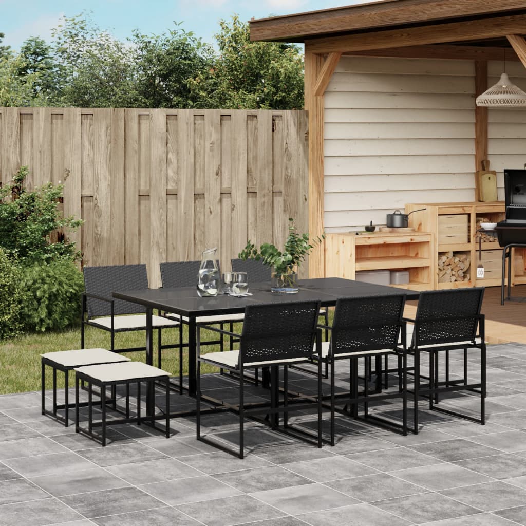 11-tlg. Garten-Essgruppe mit Kissen Schwarz Poly Rattan - Pazzar.ch