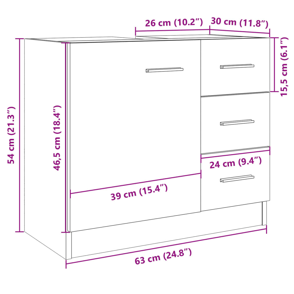 Waschbeckenunterschrank Sonoma-Eiche 63x30x54 cm Holzwerkstoff - Pazzar.ch