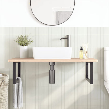 Waschbeckenregal Wandmontage Stahl und Massivholz Buche - Pazzar.ch