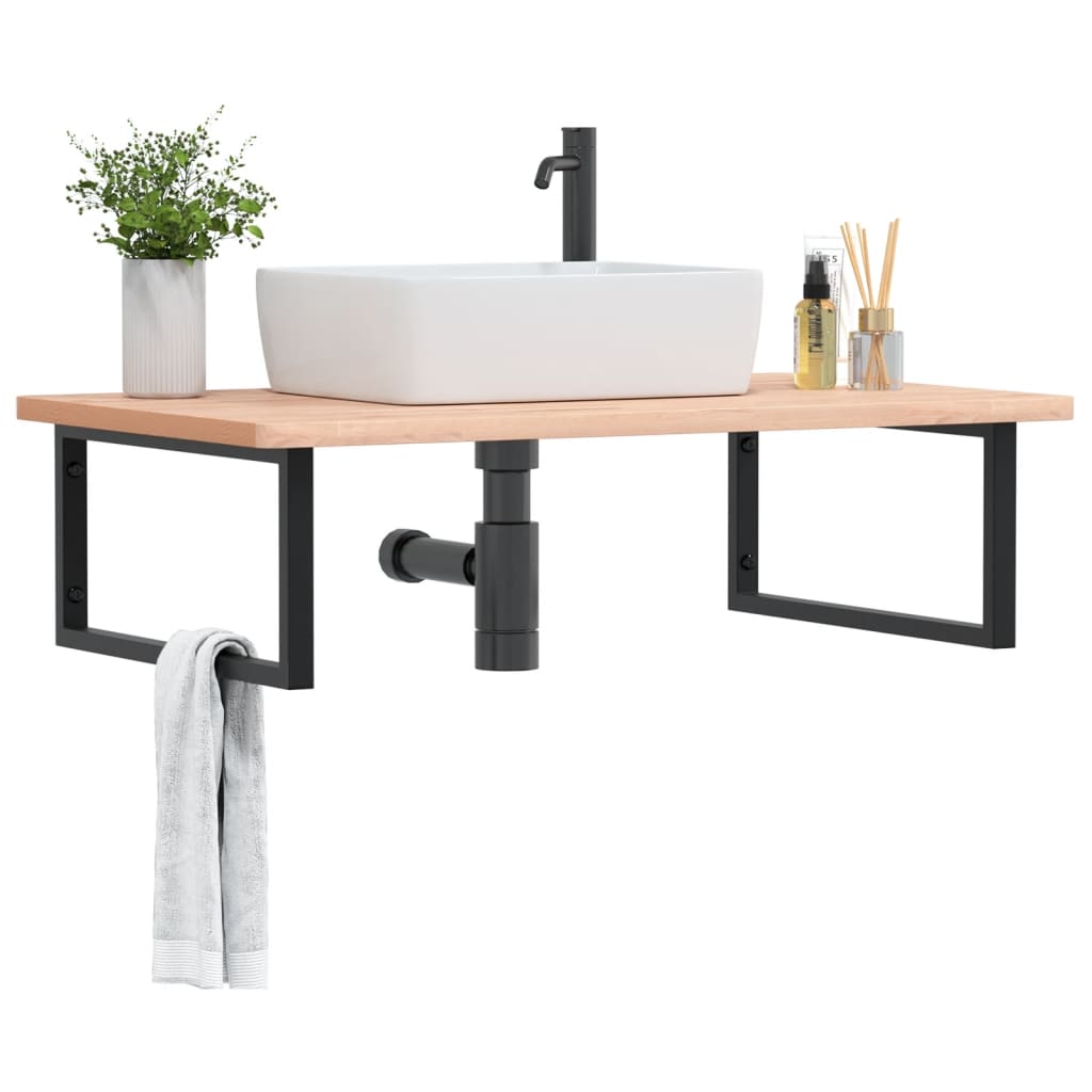 Waschbeckenregal Wandmontage Stahl und Massivholz Buche - Pazzar.ch