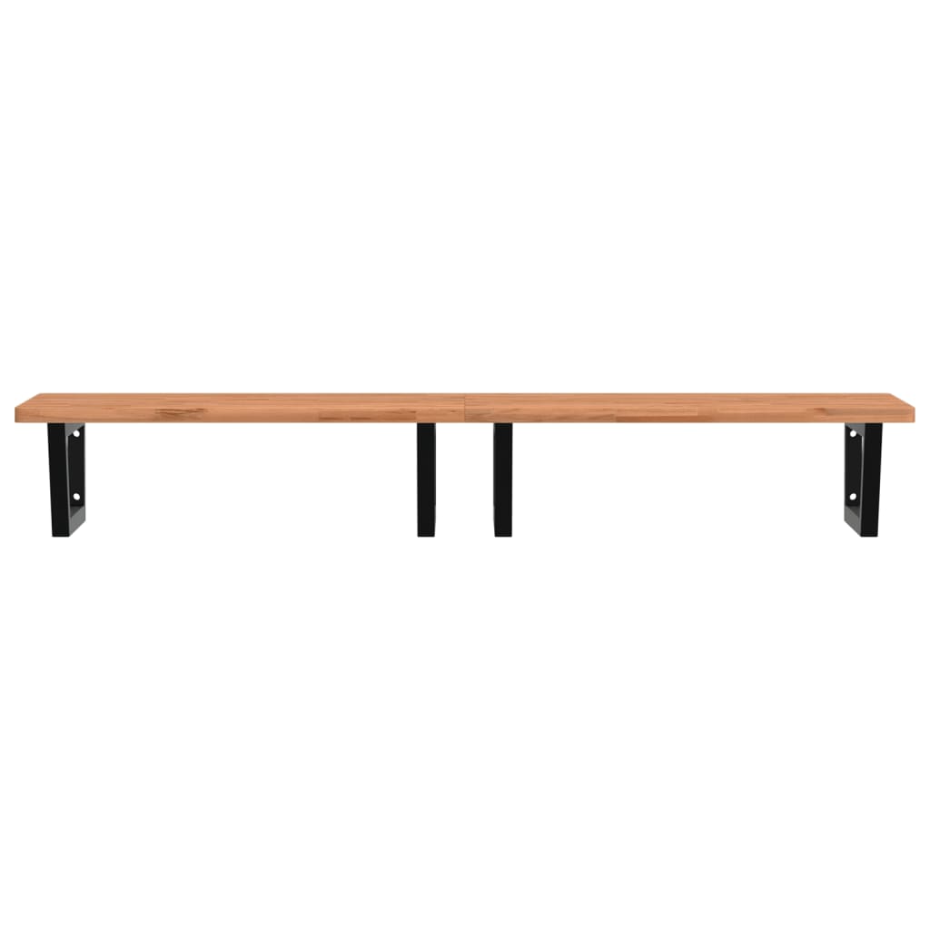 Waschbeckenregal Wandmontage Stahl und Massivholz Buche