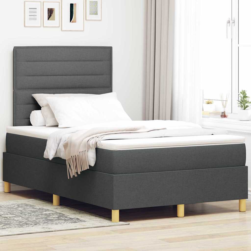 Boxspringbett mit Kopfteil Dunkelgrau 120 x 190 cm Stoff