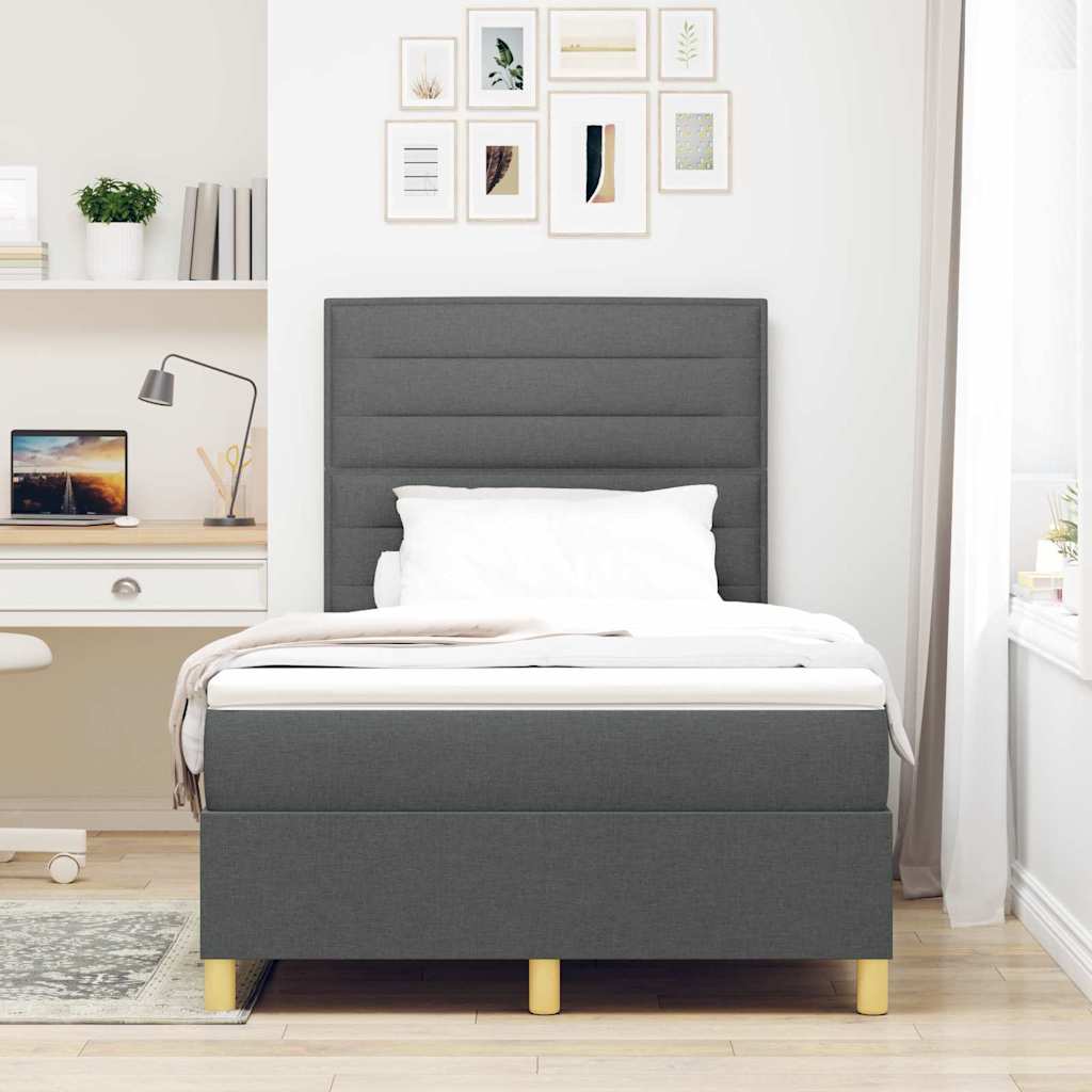 Boxspringbett mit Kopfteil Dunkelgrau 120 x 190 cm Stoff