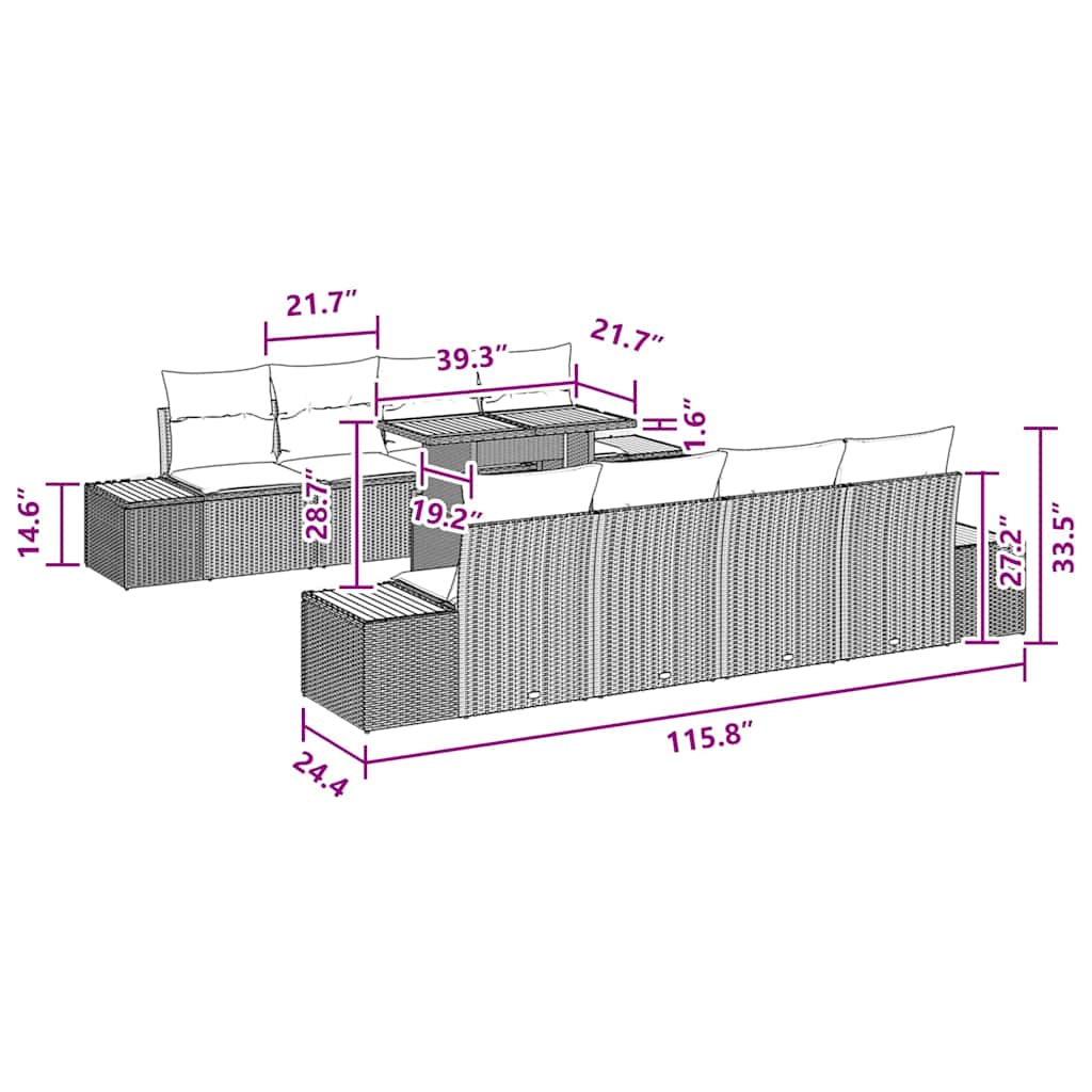 Garten Essgruppe 9 pcs Schwarz und Braun 100 x 55 x 73 cm
