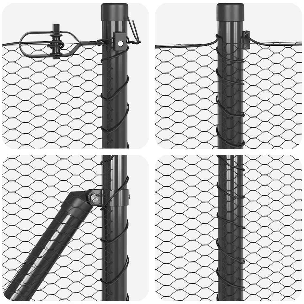 Zaun mit Pfosten Grau 0.8 x 10 m PVC-beschichteter Stahl