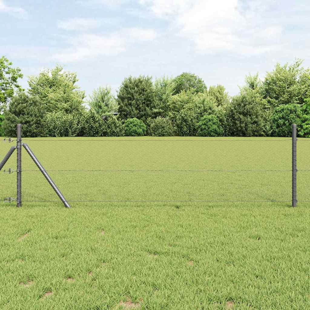 Zaun mit Pfosten Grau 0.8 x 10 m PVC-beschichteter Stahl