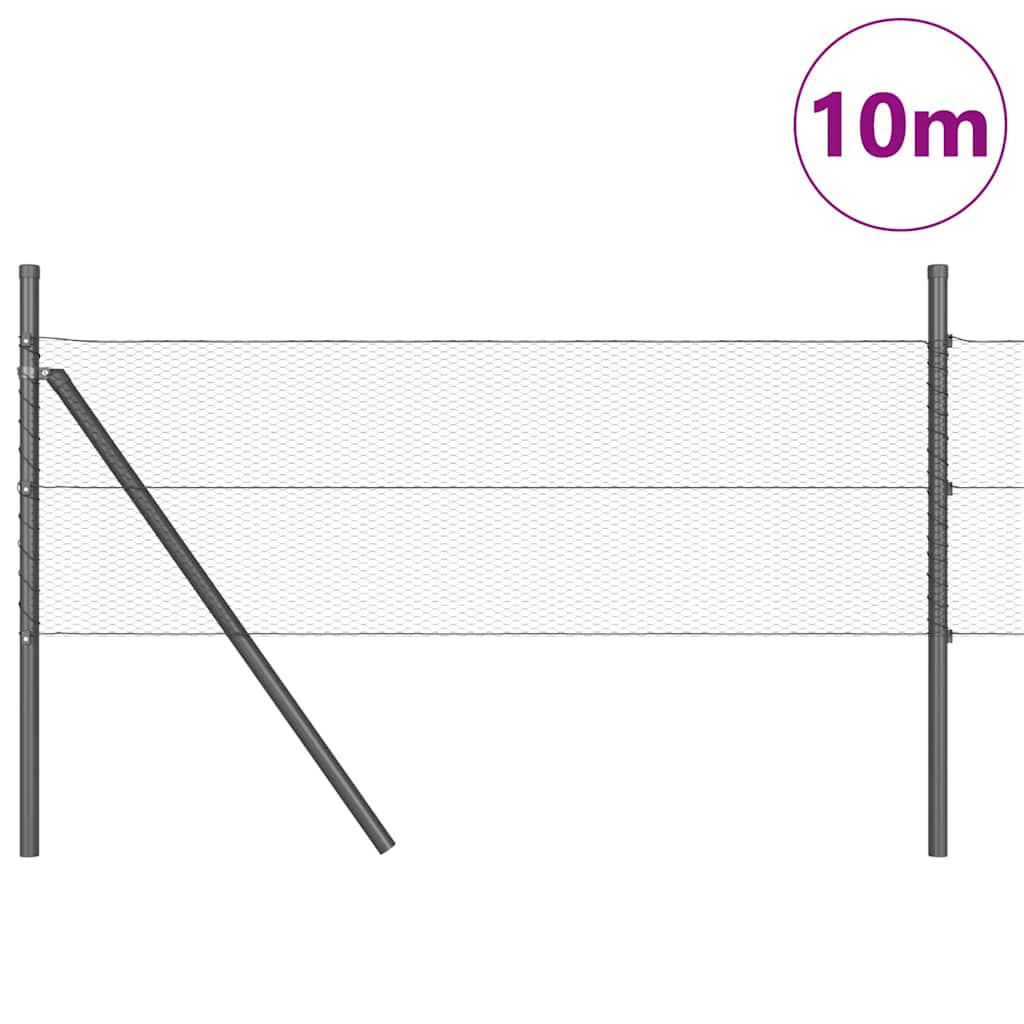 Zaun mit Pfosten Grau 0.8 x 10 m PVC-beschichteter Stahl