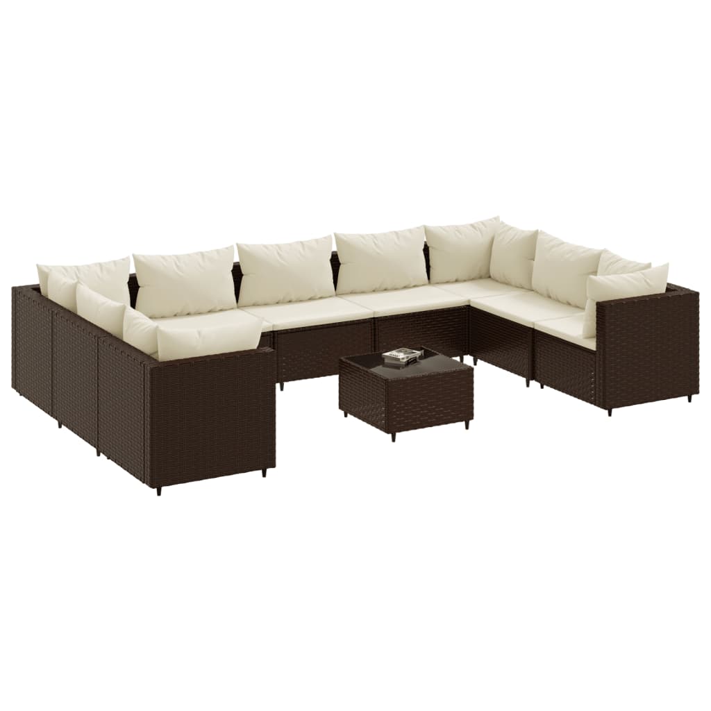 10-tlg. Garten-Lounge-Set mit Kissen Braun Poly Rattan - Pazzar.ch