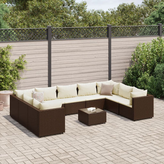 10-tlg. Garten-Lounge-Set mit Kissen Braun Poly Rattan - Pazzar.ch