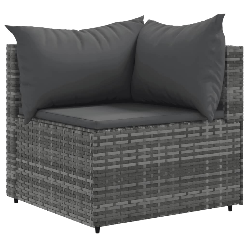 10-tlg. Garten-Lounge-Set mit Kissen Grau Poly Rattan