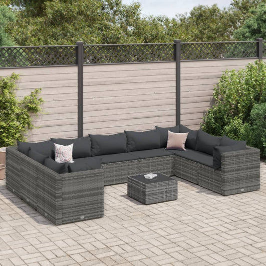 10-tlg. Garten-Lounge-Set mit Kissen Grau Poly Rattan - Pazzar.ch