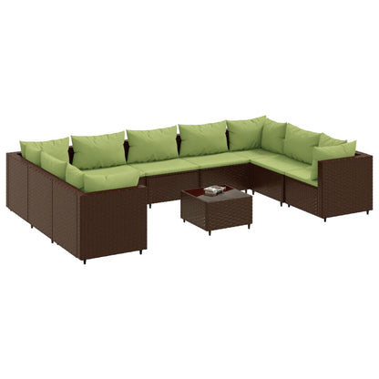 10-tlg. Garten-Lounge-Set mit Kissen Braun Poly Rattan - Pazzar.ch