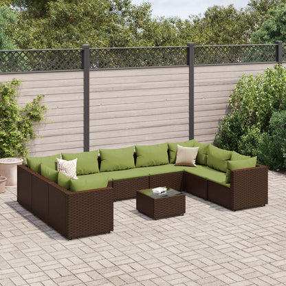 10-tlg. Garten-Lounge-Set mit Kissen Braun Poly Rattan - Pazzar.ch