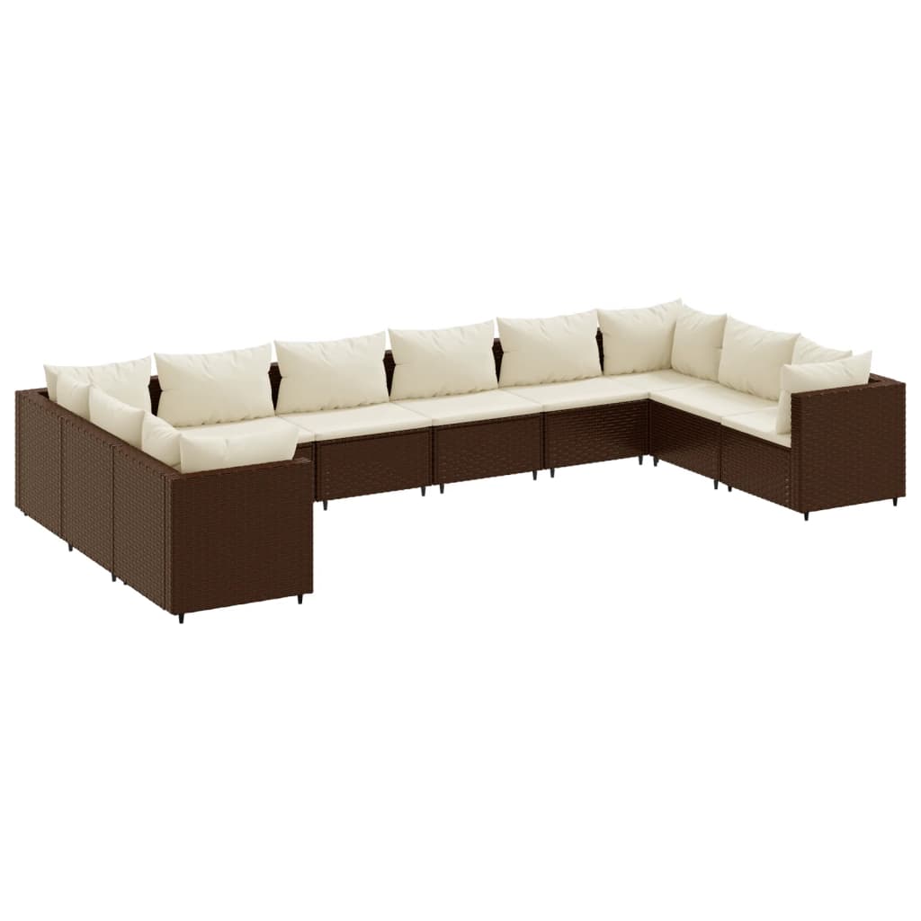 10-tlg. Garten-Lounge-Set mit Kissen Braun Poly Rattan - Pazzar.ch