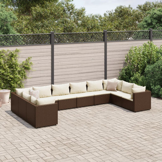 10-tlg. Garten-Lounge-Set mit Kissen Braun Poly Rattan - Pazzar.ch