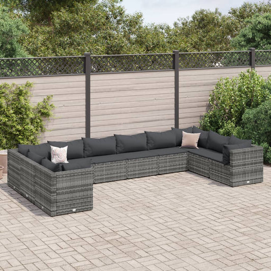 10-tlg. Garten-Lounge-Set mit Kissen Grau Poly Rattan - Pazzar.ch