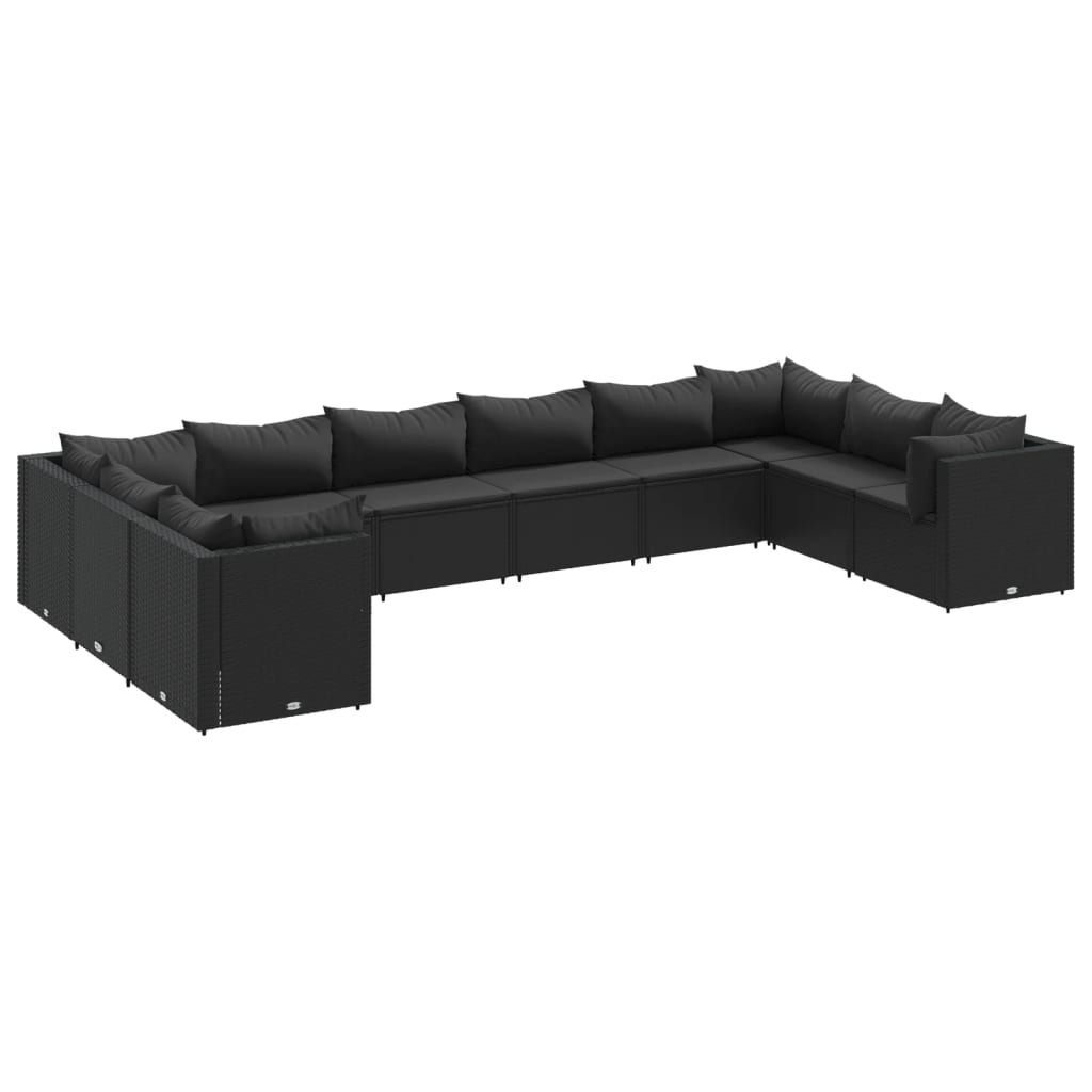 10-tlg. Garten-Lounge-Set mit Kissen Schwarz Poly Rattan - Pazzar.ch