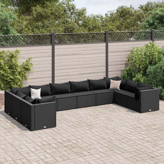 10-tlg. Garten-Lounge-Set mit Kissen Schwarz Poly Rattan - Pazzar.ch