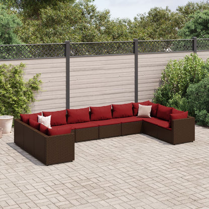 10-tlg. Garten-Lounge-Set mit Kissen Braun Poly Rattan - Pazzar.ch