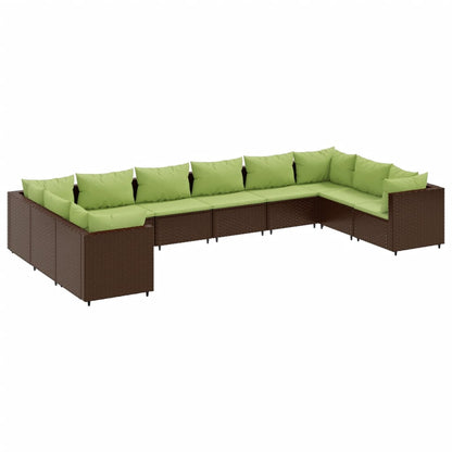 10-tlg. Garten-Lounge-Set mit Kissen Braun Poly Rattan - Pazzar.ch