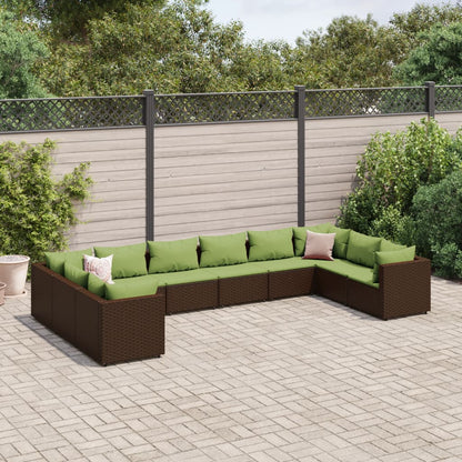 10-tlg. Garten-Lounge-Set mit Kissen Braun Poly Rattan - Pazzar.ch