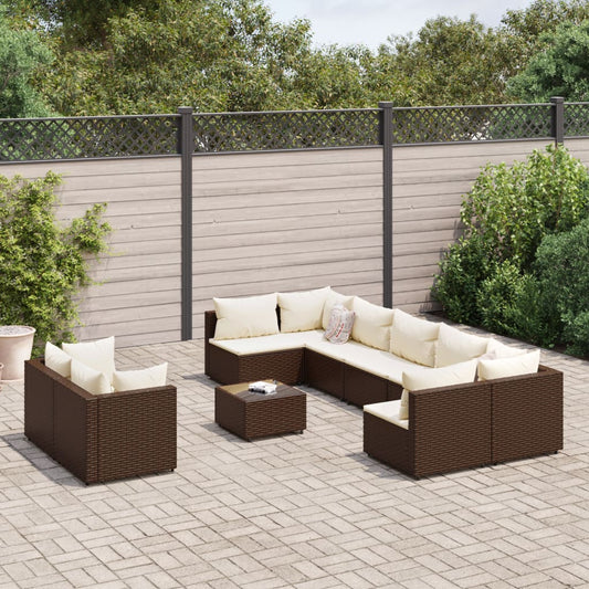 10-tlg. Garten-Sofagarnitur mit Kissen Braun Poly Rattan - Pazzar.ch