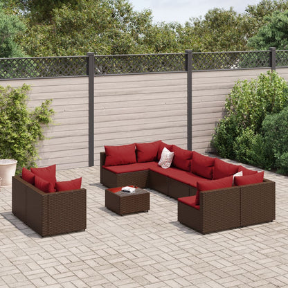 10-tlg. Garten-Sofagarnitur mit Kissen Braun Poly Rattan - Pazzar.ch