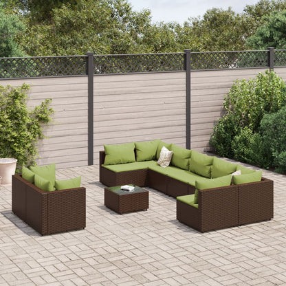 10-tlg. Garten-Sofagarnitur mit Kissen Braun Poly Rattan - Pazzar.ch