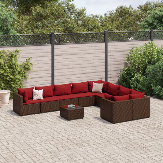 10-tlg. Garten-Sofagarnitur mit Kissen Braun Poly Rattan - Pazzar.ch