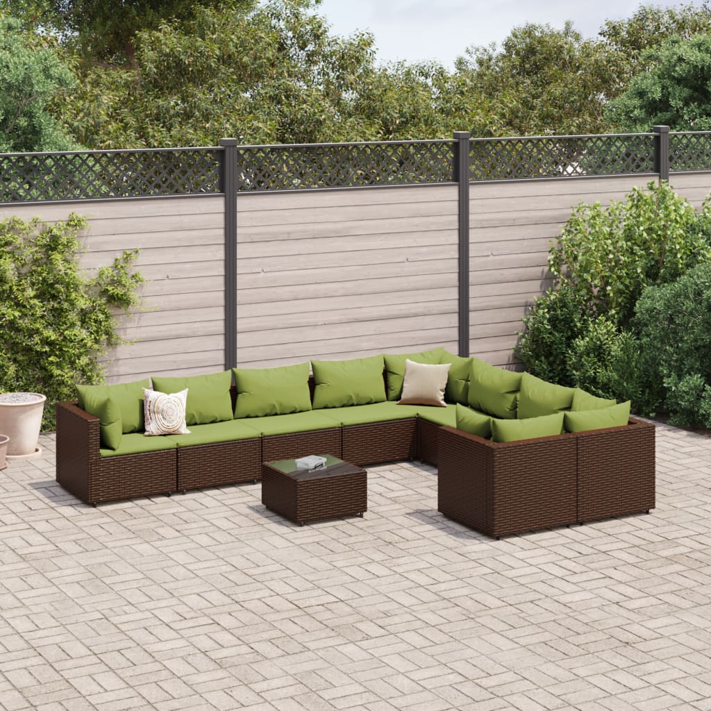 10-tlg. Garten-Sofagarnitur mit Kissen Braun Poly Rattan - Pazzar.ch