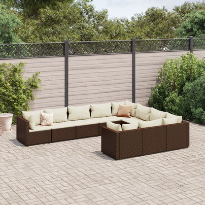 10-tlg. Garten-Sofagarnitur mit Kissen Braun Poly Rattan - Pazzar.ch