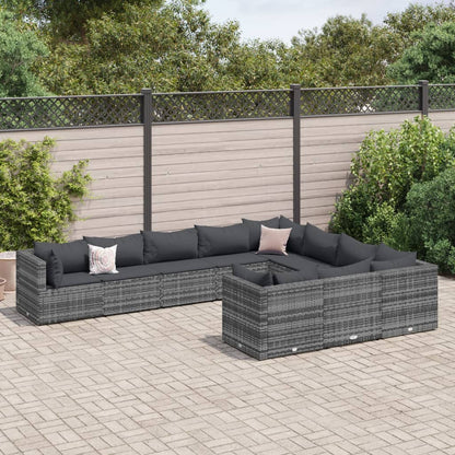 10-tlg. Garten-Sofagarnitur mit Kissen Grau Poly Rattan - Pazzar.ch