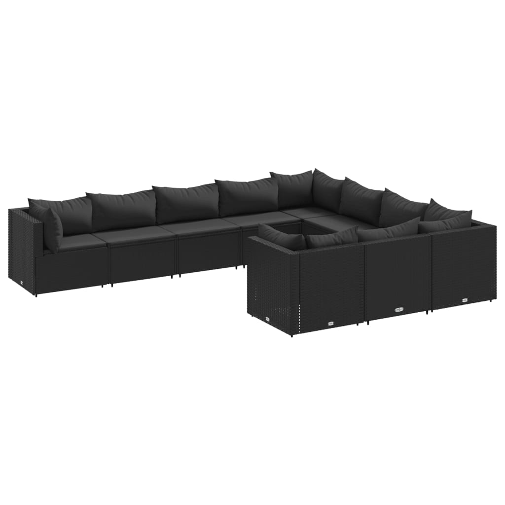 10-tlg. Garten-Sofagarnitur mit Kissen Schwarz Poly Rattan - Pazzar.ch