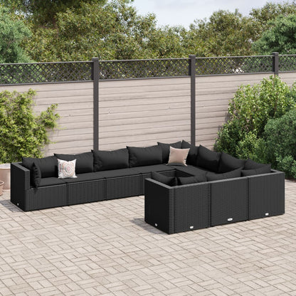 10-tlg. Garten-Sofagarnitur mit Kissen Schwarz Poly Rattan - Pazzar.ch