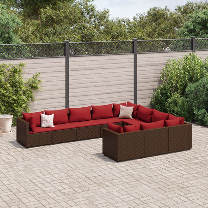 10-tlg. Garten-Sofagarnitur mit Kissen Braun Poly Rattan - Pazzar.ch