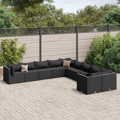 10-tlg. Garten-Sofagarnitur mit Kissen Schwarz Poly Rattan - Pazzar.ch