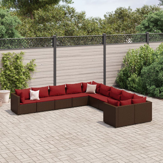 10-tlg. Garten-Sofagarnitur mit Kissen Braun Poly Rattan - Pazzar.ch